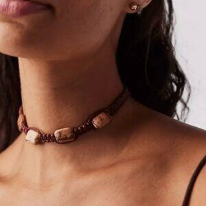 Free People Sweet Caroline Choker Necklace Tan Ocean Jasper Cord